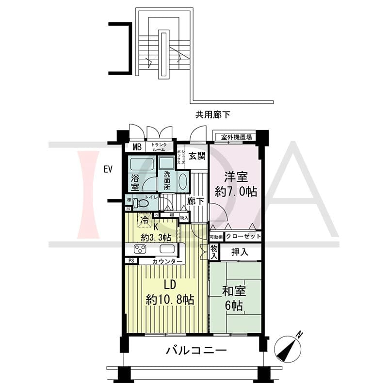 神戸海岸通ハーバーフラッツ2番館の間取り図 南東向き 2LDK 専有面積61.67m2
バルコニー面積11.13m2