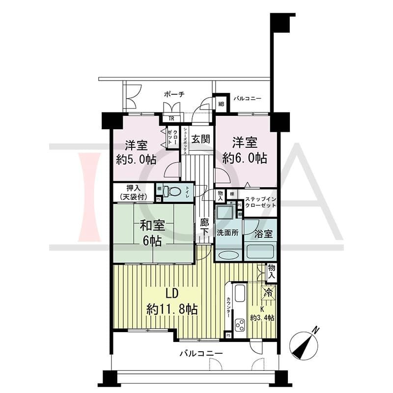 神戸海岸通ハーバーフラッツ2番館の間取り図 南東向き 3LDK 専有面積73.11m2
バルコニー面積15.68m2
ポーチ面積 6.46m2