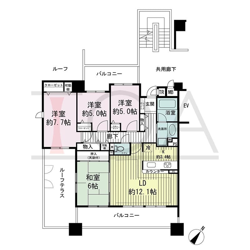 神戸海岸通ハーバーフラッツ2番館の間取り図 南西向き角 4SLDK 専有面積89.46m2
バルコニー面積 21.66m2