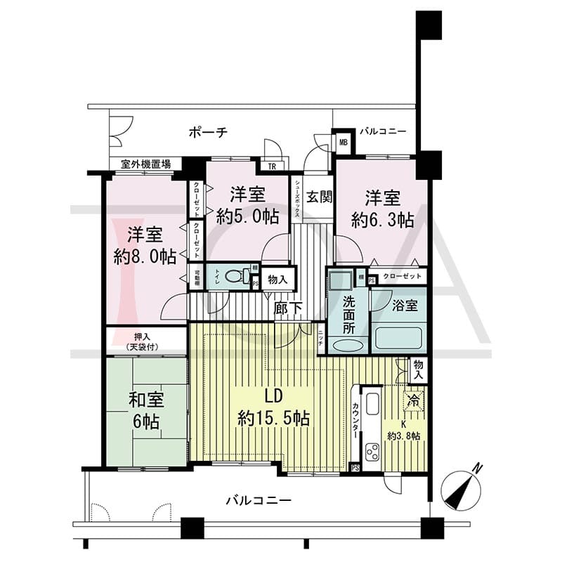 神戸海岸通ハーバーフラッツ2番館の間取り図 南東向き 4LDK 専有面積99.23m2
バルコニー面積 21.84m2
ポーチ面積 11.53m2