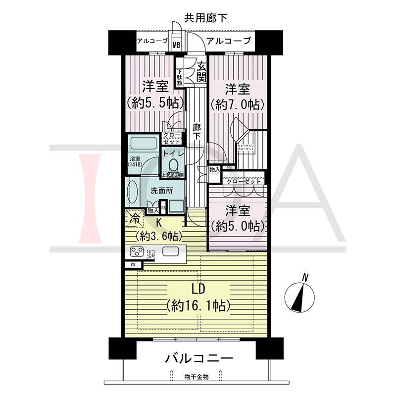 ジオ神戸中山手通の間取り図 EDb
全6邸　南向き住戸
3LDK　専有面積82.55m2
バルコニー面積12.67m2
アルコーブ面積5.45m2