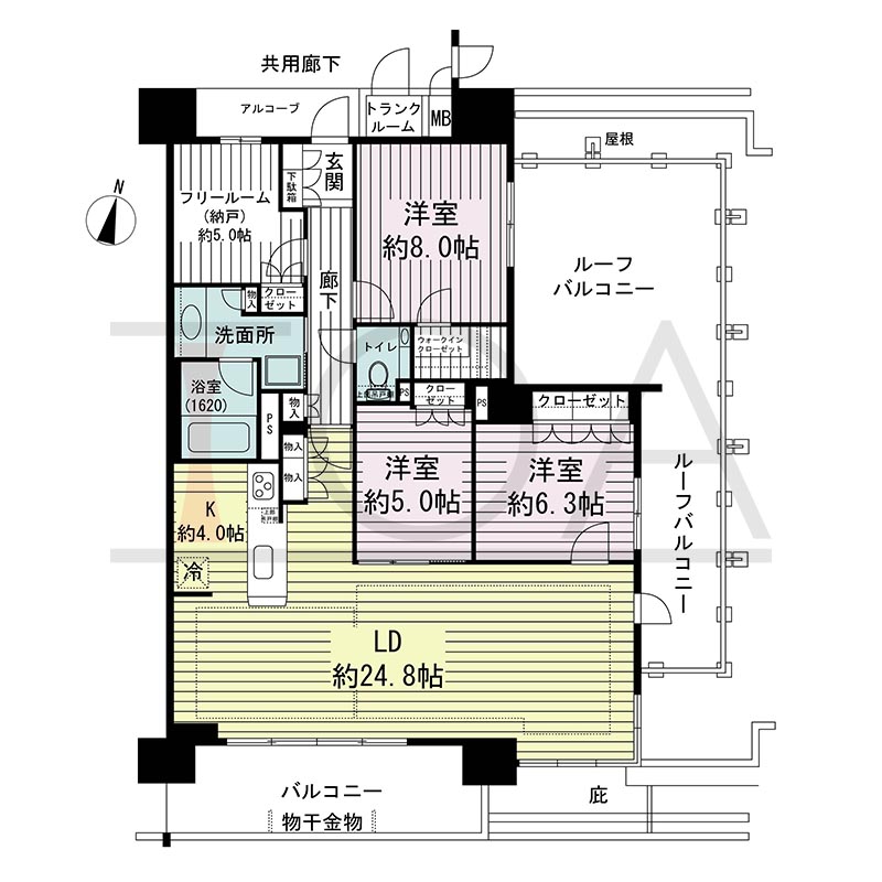 ジオ神戸中山手通の間取り図 EIra
全1邸　南東角住戸
4LDK　専有面積111.79m2
バルコニー面積12.67m2
ルーフバルコニー面積29.05m2
アルコーブ面積3.67m2