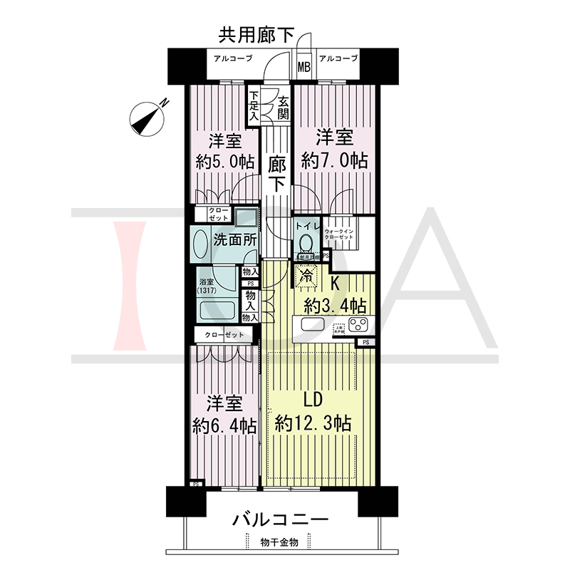 ジオ神戸中山手通の間取り図 SG
全11邸　南向き住戸
3LDK　専有面積76.20m2
バルコニー面積11.70m2
アルコーブ面積4.99m2
