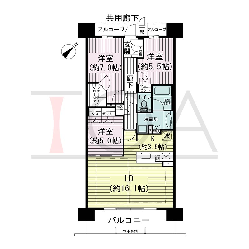 ジオ神戸中山手通の間取り図 SH
全11邸　南向き住戸
2LDK＋F(5F)3LDK(6~15F)　専有面積82.55m2
バルコニー面積12.67m2
アルコーブ面積5.45m2