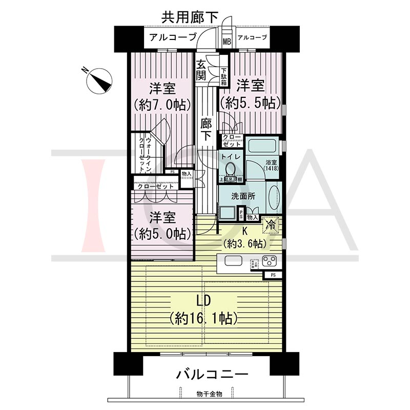 ジオ神戸中山手通の間取り図 WG
全9邸　西向き住戸
2LDK＋F(6~10F) 3LDK(11~14F)　専有面積84.05m2
バルコニー面積12.67m2
アルコーブ面積5.45m2