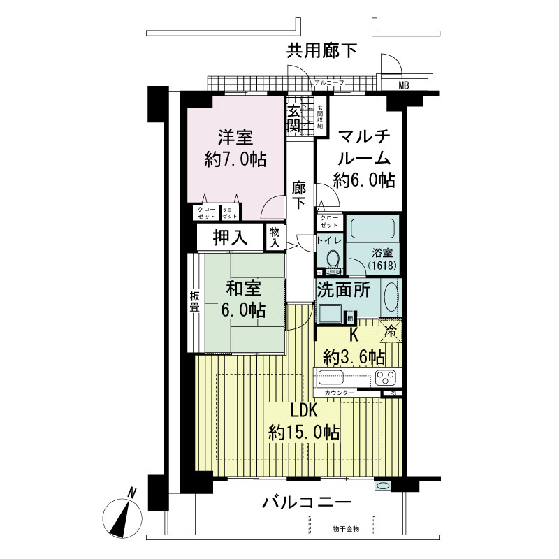 エステムコート国香通の間取り図 Fタイプ
全3邸　南向き住戸
4LDK
専有面積81.32m2
バルコニー面積13.82m2
アルコーブ面積2.62m2