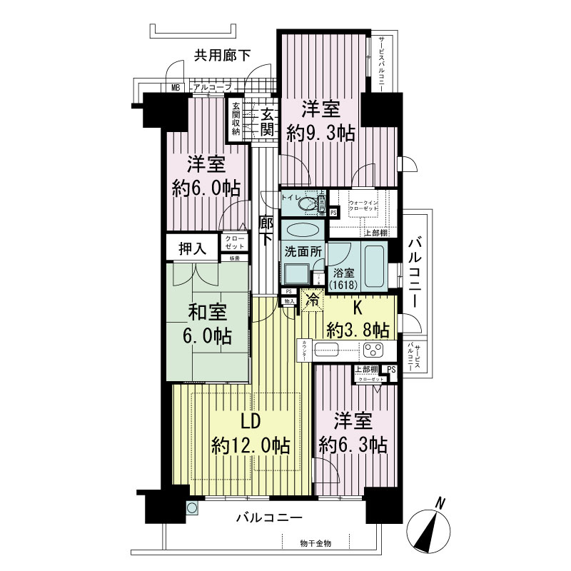 エステムコート国香通の間取り図 Iタイプ
全11邸　東南角住戸
4LDK
専有面積92.02m2
バルコニー面積13.97m2
バルコニー面積13.97m2(13F?15F)
アルコーブ面積1.31m2