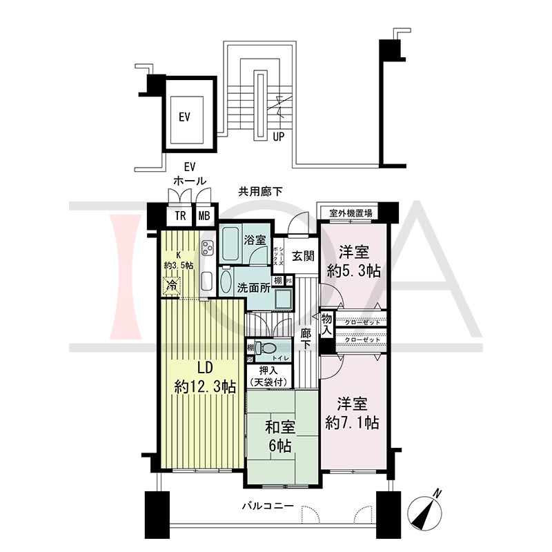 神戸海岸通ハーバーフラッツ3番館の間取り図 南東向き 3LDK 専有面積78.11m2
バルコニー面積 14.65m2
