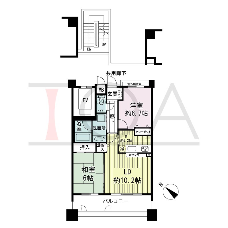 神戸海岸通ハーバーフラッツ7番館の間取り図 南西向き 2LDK 専有面積59.16m2
バルコニー面積11.21m2