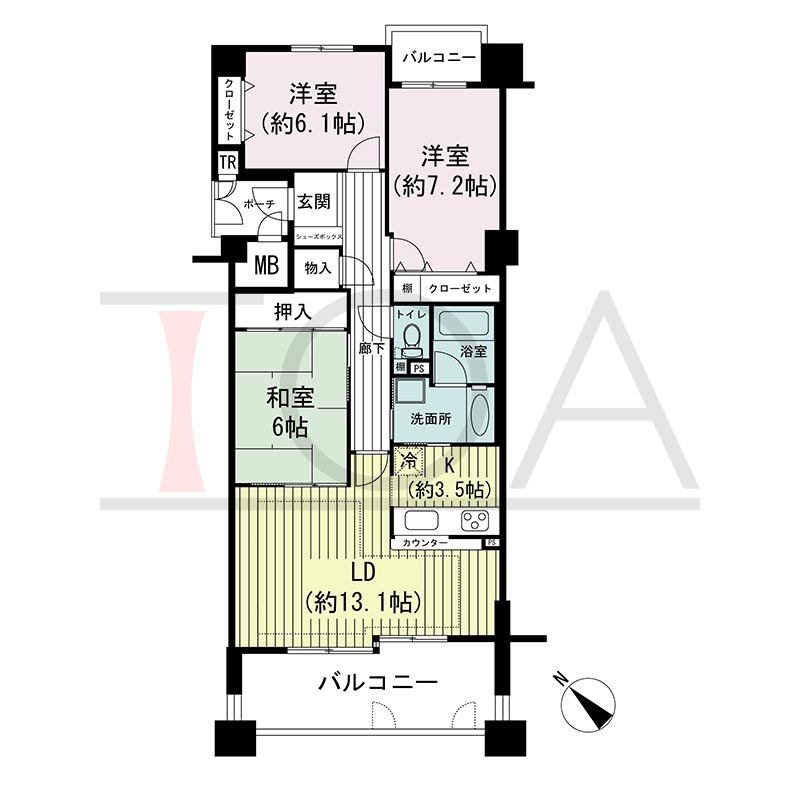 神戸海岸通ハーバーフラッツ7番館の間取り図 南西向き3LDK 専有面積82.98m2
バルコニー面積15.73m2
ポーチ面積2.62m2