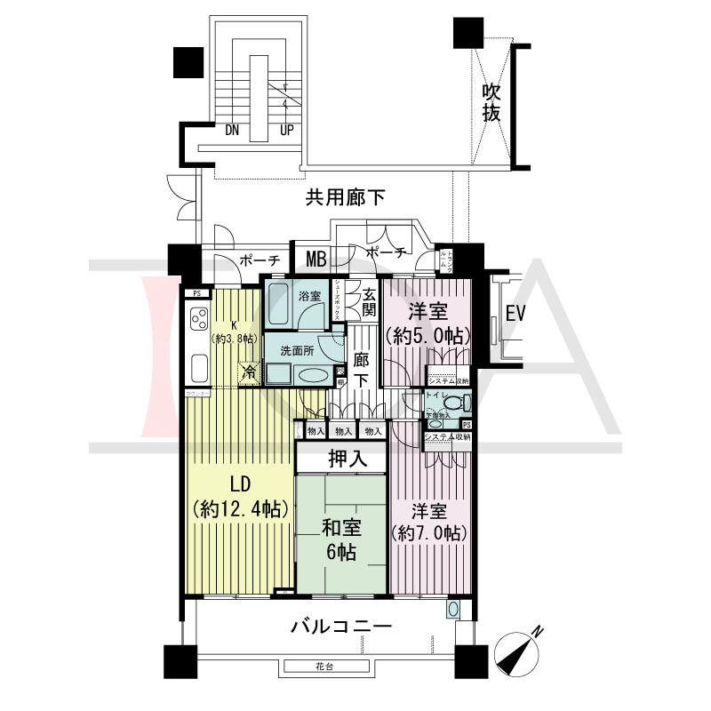 神戸海岸通ハーバーフラッツ8番館の間取り図 南東向き 3LDK 専有面積77.42m2
バルコニー面積16.16m2
ポーチ面積6.81m2