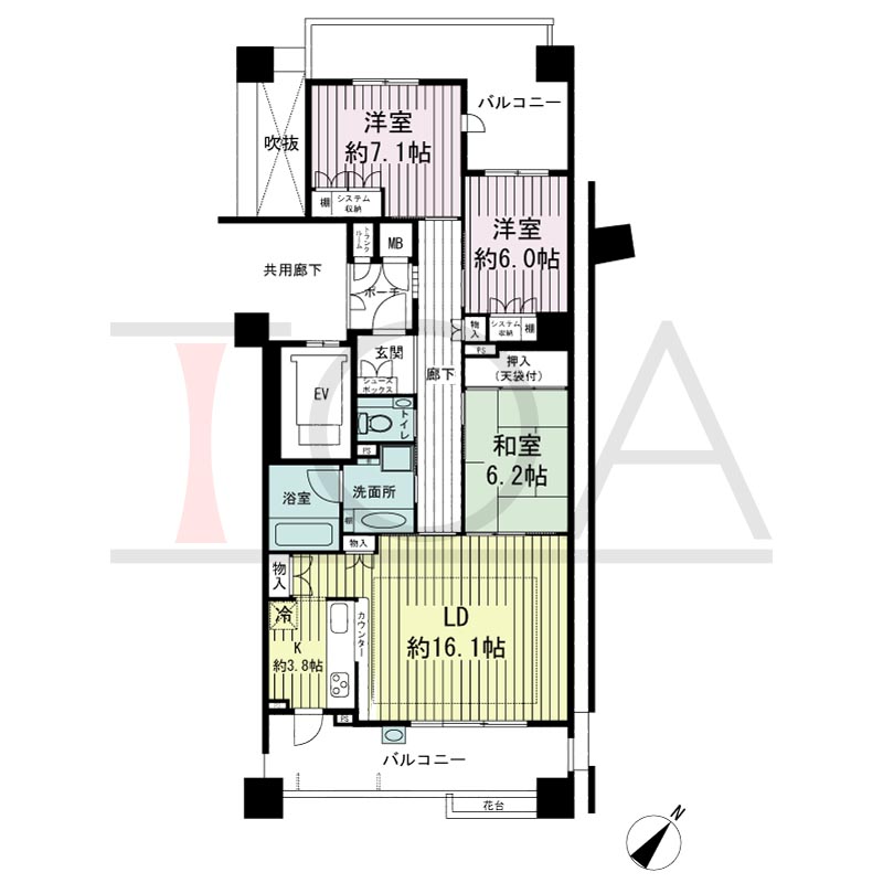 神戸海岸通ハーバーフラッツ8番館の間取り図 南東向き 3LDK 専有面積92.83m2
バルコニー面積31.10m2
ポーチ面積2.82m2