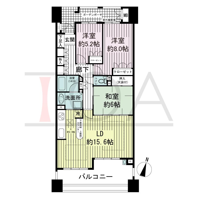 摩耶シーサイドプレイスウエスト1番館の間取り図 南向き 3LDK 専有面積86.44m2
バルコニー面積17.25m2
ガーデンポーチ面積7.30m2
