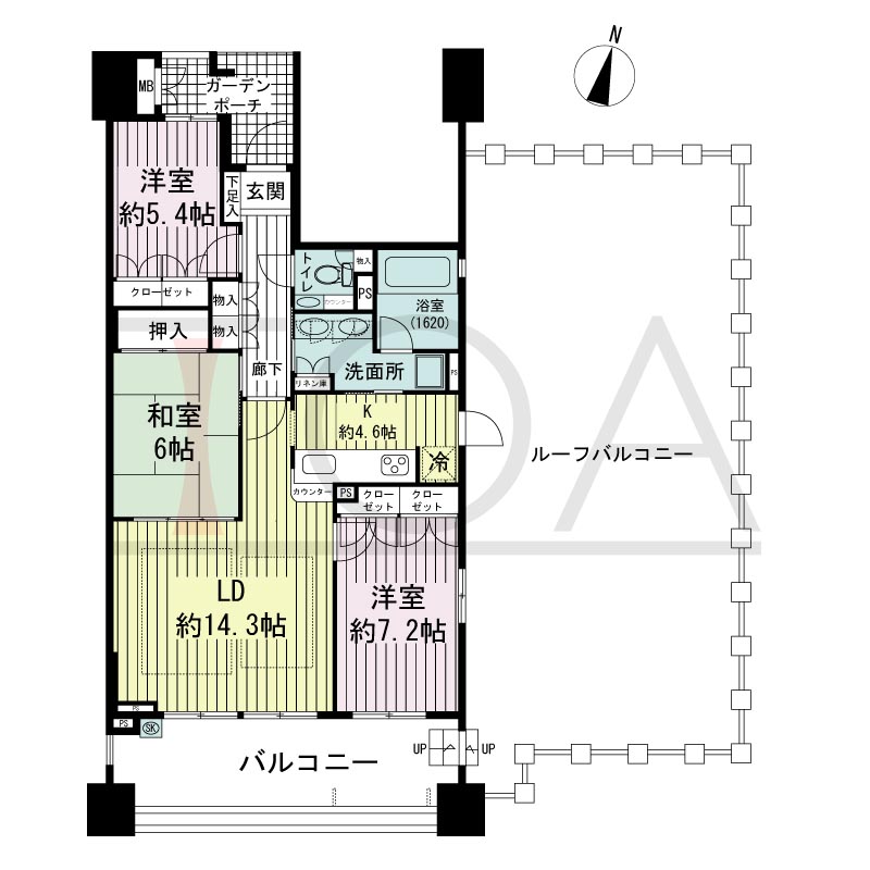 摩耶シーサイドプレイスウエスト3番館の間取り図 南東角 3LDK 専有面積85.10m2
バルコニー面積18.18m2
ガーデンポーチ面積4.70m2
