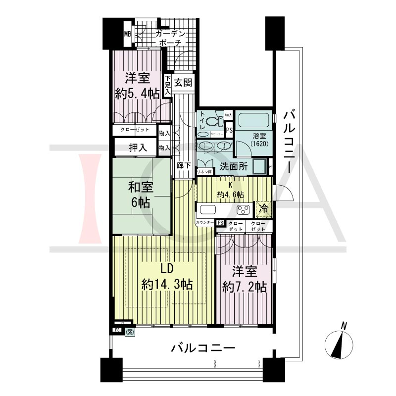 摩耶シーサイドプレイスウエスト3番館の間取り図 南東角 3LDK 専有面積85.10m2
バルコニー面積35.31m2
ガーデンポーチ面積4.70m2