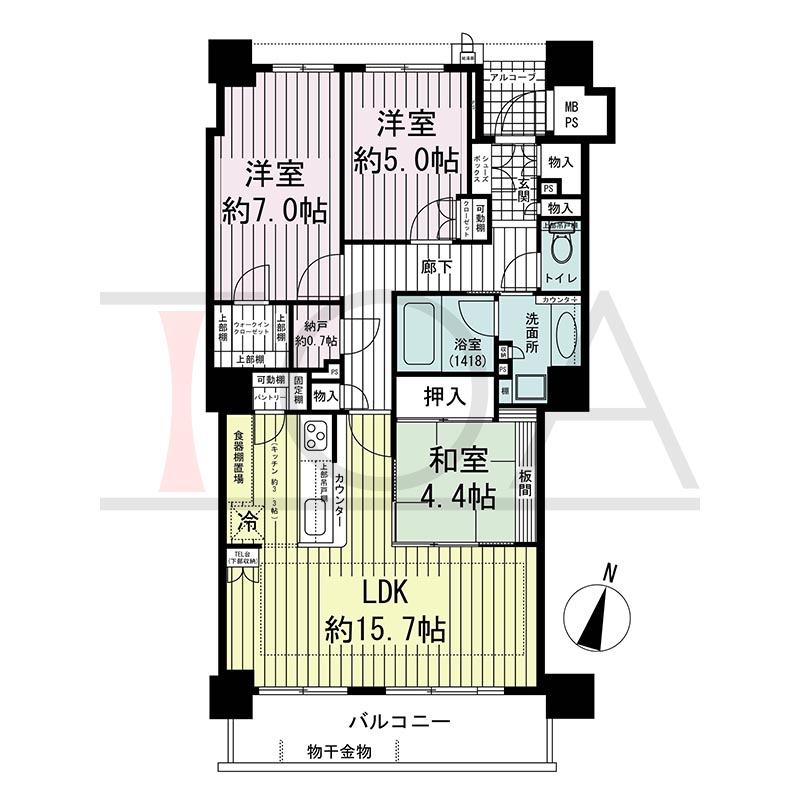 ワコーレ神戸灘タワーの間取り図 南向き 3LDK 専有面積77.97m2
バルコニー面積8.66m2
アルコーブ面積1.74m2