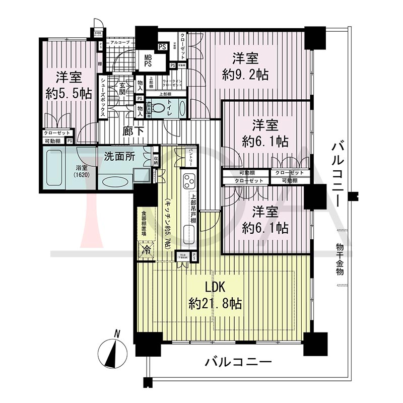 ワコーレ神戸灘タワーの間取り図 南東向き角 4LDK 専有面積107.09m2
バルコニー面積28.78m2
アルコーブ面積1.74m2