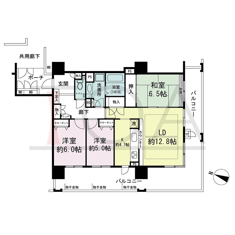 ウェルブ六甲道1番街の間取り図 南西向き角 3LD・K 専有面積82.98m2
バルコニー面積36.10m2
ポーチ面積5.43m2