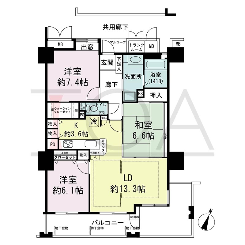 ウェルブ六甲道1番街の間取り図 南向き 3LDK 専有面積83.41m2
バルコニー面積18.45m2
アルコーブ面積1.57m2
