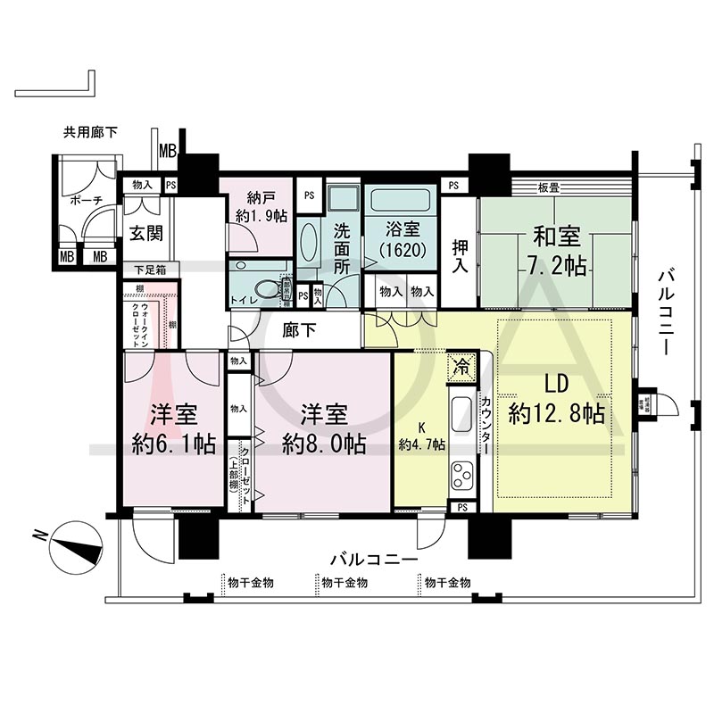 ウェルブ六甲道1番街の間取り図 南西向き角 3LDK+納戸 専有面積98.51m2
バルコニー面積39.17m2
アルコーブ面積3.11m2