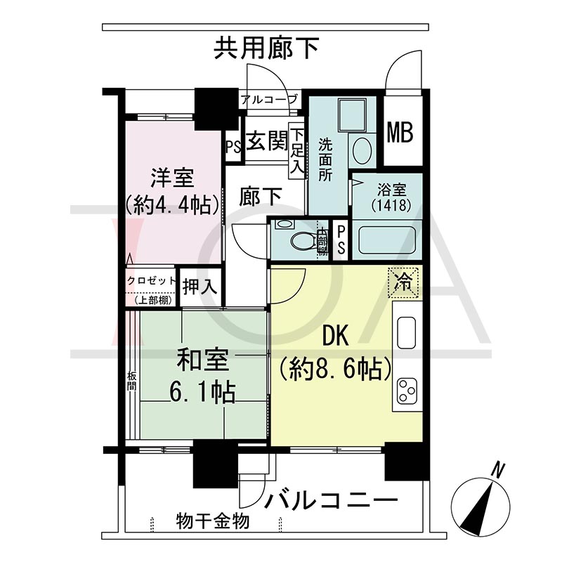 ウェルブ六甲道2番街の間取り図 南向き 2DK 専有面積48.94m2
バルコニー面積11.18m2
アルコーブ面積0.74m2