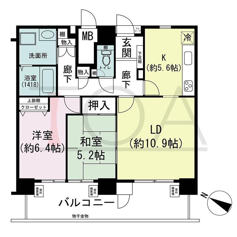 ウェルブ六甲道2番街の間取り図 西向き 2LDK 専有面積67.70m2
バルコニー面積15.43m2
アルコーブ面積0.74m2