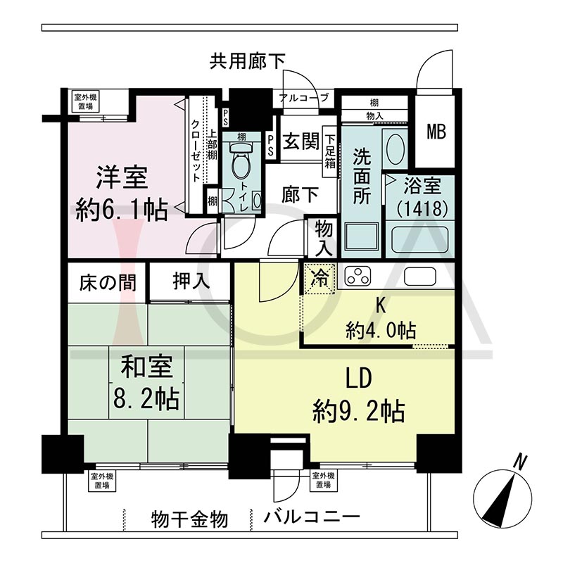 ウェルブ六甲道2番街の間取り図 南向き 2LDK 専有面積68.58m2
バルコニー面積11.82m2
アルコーブ面積0.74m2