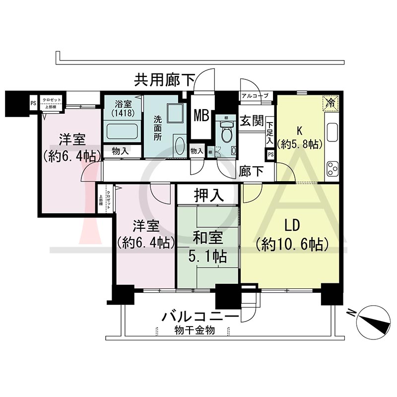 ウェルブ六甲道2番街の間取り図 西向き 3LDK 専有面積80.95m2
バルコニー面積15.43m2
アルコーブ面積0.74m2