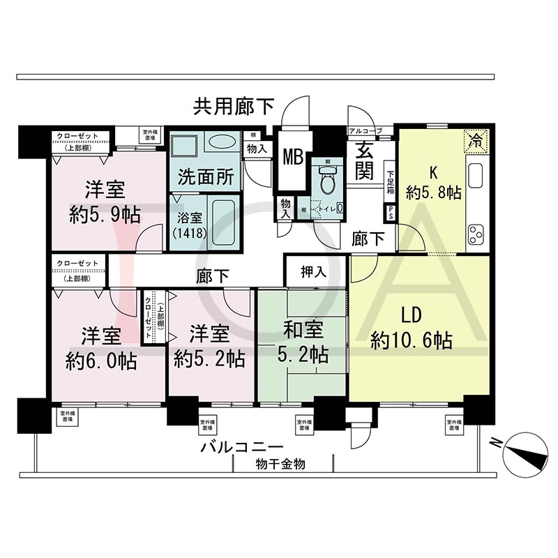ウェルブ六甲道2番街の間取り図 西向き 4LDK 専有面積94.07m2
バルコニー面積23.16m2
アルコーブ面積0.74m2