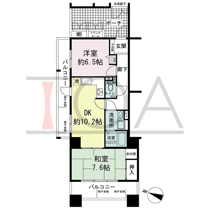 ウェルブ六甲道3番街2番館の間取り図 北西向き角 2DK 専有面積59.12m2
バルコニー面積17.33m2
ポーチ面積10.63m2