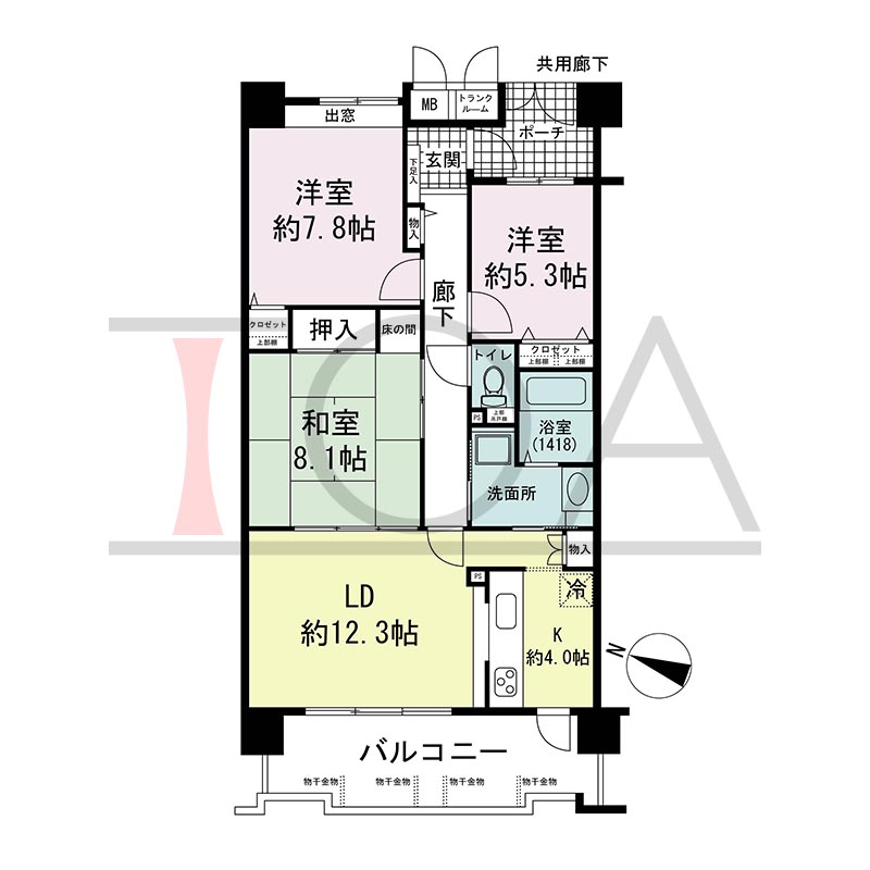 ウェルブ六甲道3番街2番館の間取り図 西向き 3LDK 専有面積84.41m2
バルコニー面積13.23m2
室外機置場面積1.68m2
ポーチ面積4.76m2