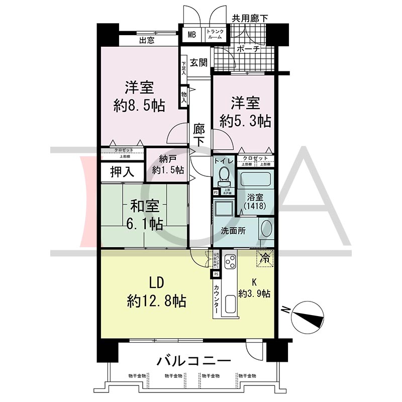 ウェルブ六甲道3番街2番館の間取り図 西向き 3LDK+納戸 専有面積84.41m2
バルコニー面積13.16m2
室外機置場面積1.68m2
ポーチ面積4.76m2