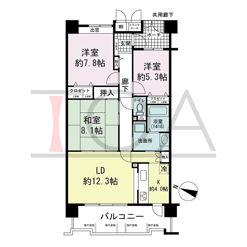 ウェルブ六甲道3番街2番館の間取り図 西向き 3LDK 専有面積84.41m2
バルコニー面積13.23m2
室外機置場面積1.68m2
ポーチ面積4.76m2