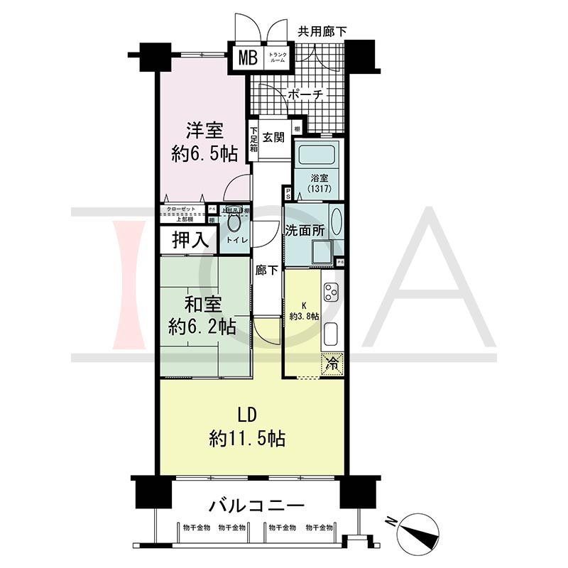ウェルブ六甲道3番街2番館の間取り図 西向き 2LDK 専有面積63.44m2
バルコニー面積11.91m2(705・805・905号室)
バルコニー面積11.83m2(1105号室)
ポーチ面積5.90m2
