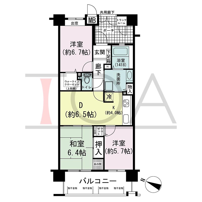 ウェルブ六甲道3番街2番館の間取り図 西向き 3DK 専有面積68.86m2
バルコニー面積11.24m2
ポーチ面積6.48m2