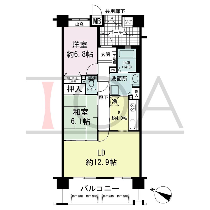 ウェルブ六甲道3番街2番館の間取り図 西向き 2LDK 専有面積68.86m2
バルコニー面積11.91m2(405・504・603号室)
ルーフバルコニー面積31.99m2(202号室)
ポーチ面積6.48m2
