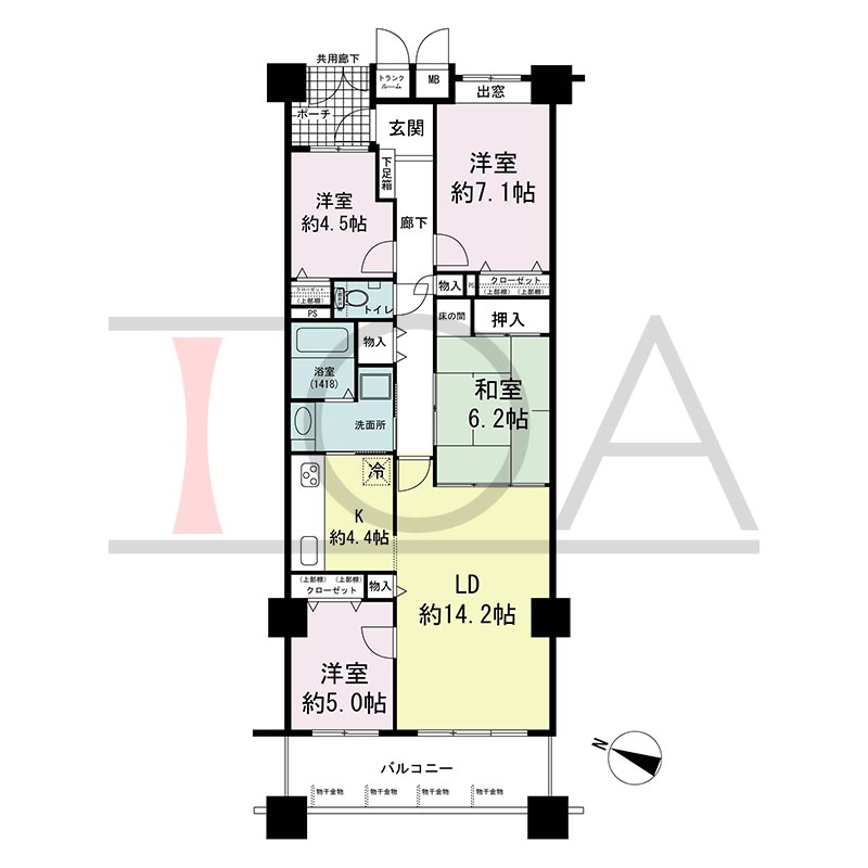 ウェルブ六甲道3番街2番館の間取り図 西向き 4LDK 専有面積93.46m2
バルコニー面積11.49m2
ポーチ面積4.17m2