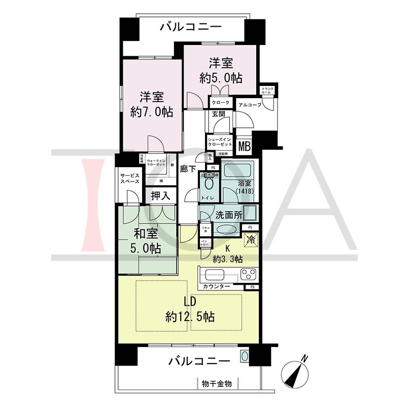 摩耶シティCOMFORT(摩耶シティコンフォート)の間取り図 南東南西向き角 3LDK 専有面積75.84m2
バルコニー面積21.36m2
アルコーブ面積3.12m2
サービススペース面積1.92m2