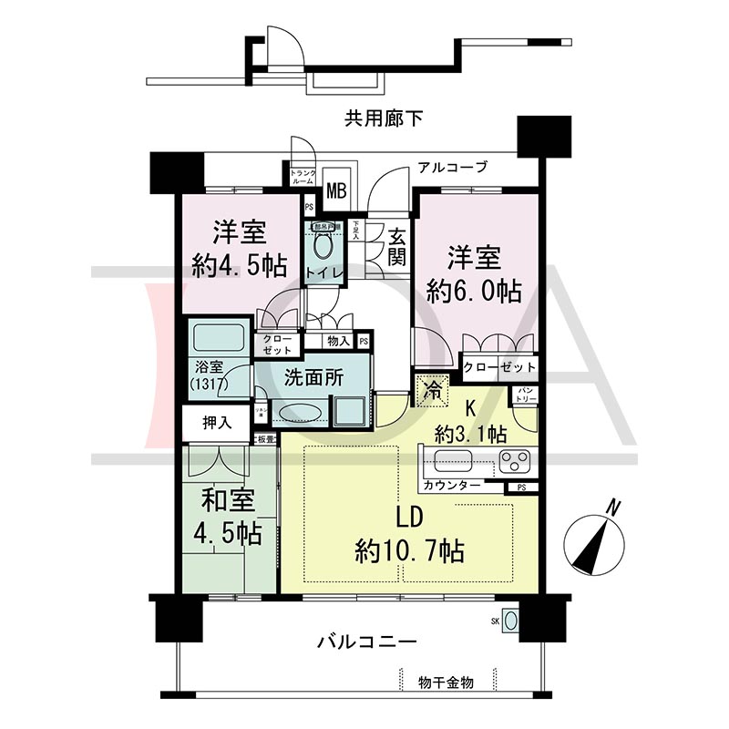 摩耶シティCOMFORT(摩耶シティコンフォート)の間取り図 南東向き 3LDK 専有面積65.58m2
バルコニー面積15.40m2
アルコーブ面積1.58m2