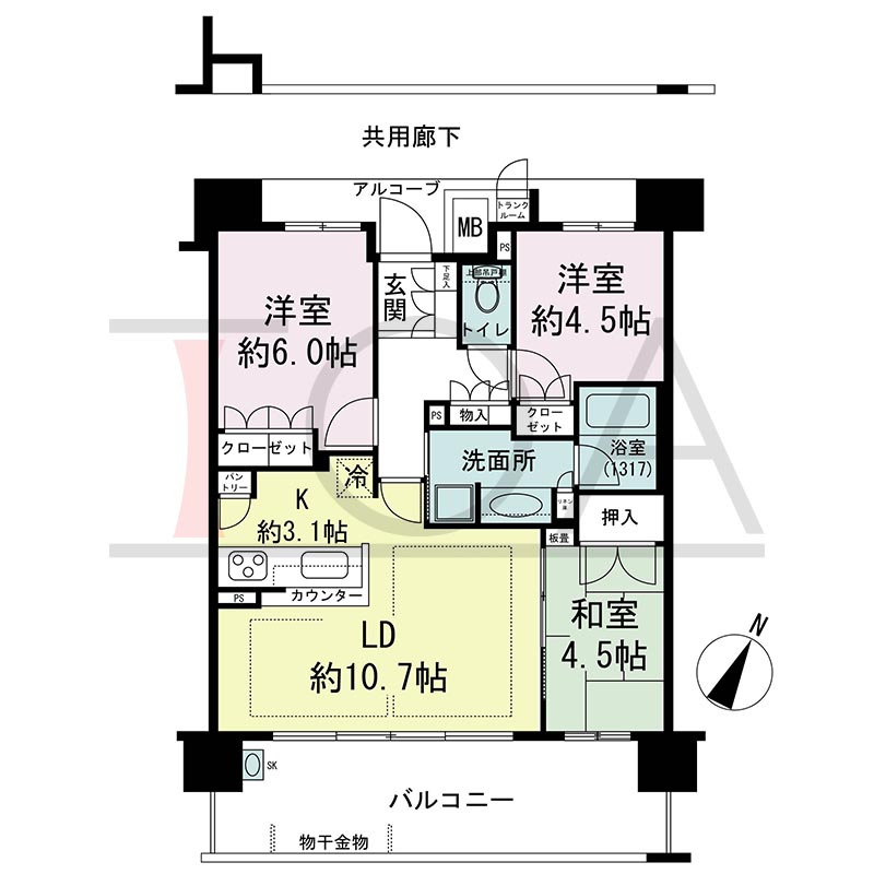 摩耶シティCOMFORT(摩耶シティコンフォート)の間取り図 南東向き 3LDK 専有面積65.58m2
バルコニー面積15.40m2
アルコーブ面積1.58m2