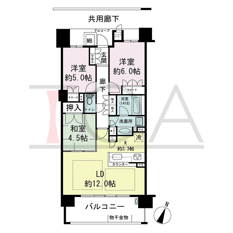 摩耶シティCOMFORT(摩耶シティコンフォート)の間取り図 南向き 3LDK 専有面積70.40m2
バルコニー面積11.90m2
アルコーブ面積1.65m2
テラス面積17.25m2※テラス住戸タイプのみ
