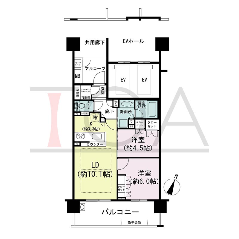 摩耶シティCOMFORT(摩耶シティコンフォート)の間取り図 南向き 2LDK 専有面積55.90m2
バルコニー面積13.30m2
アルコーブ面積3.99m2
テラス面積19.28m2※テラス住戸タイプのみ