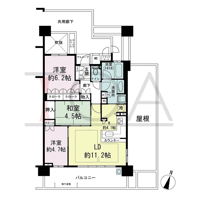 摩耶シティCOMFORT(摩耶シティコンフォート)の間取り図 南東向き角 3LDK 専有面積70.89m2
バルコニー面積14.90m2
アルコーブ面積1.18m2
サービススペース面積1.33m2