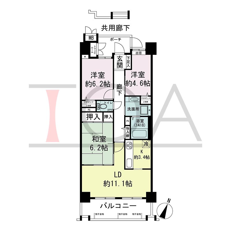 ウェルブ六甲道6番街1番館の間取り図 南西向き角 3LDK 専有面積73.10m2
バルコニー面積9.19m2
ポーチ面積4.53m2