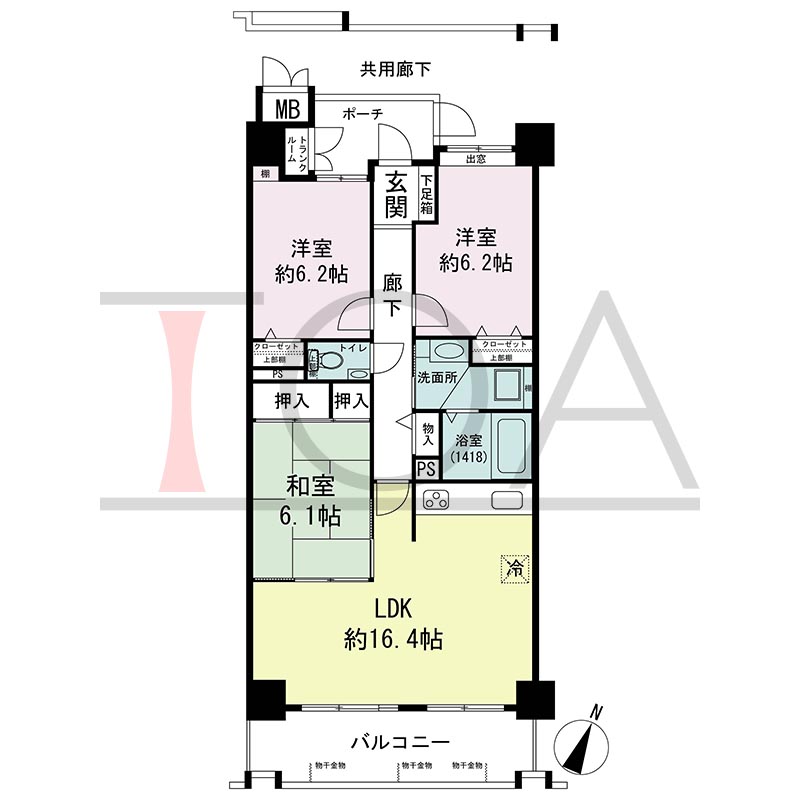 ウェルブ六甲道6番街1番館の間取り図 南向き 3LDK 専有面積79.26m2
バルコニー面積11.57m2
ポーチ面積4.53m2
