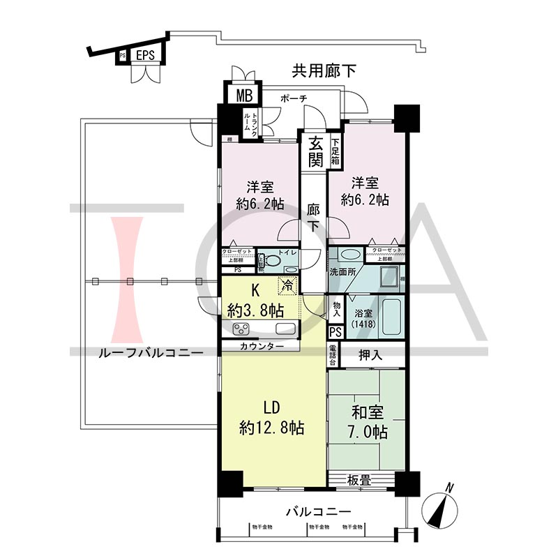 ウェルブ六甲道6番街1番館の間取り図 南西向き角 3LDK 専有面積79.26m2
バルコニー面積11.79m2
ルーフバルコニー面積26.40m2
ポーチ面積4.53m2