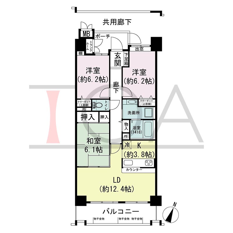 ウェルブ六甲道6番街1番館の間取り図 南向き 3LDK 専有面積79.26m2
バルコニー面積11.57m2
ポーチ面積4.53m2
