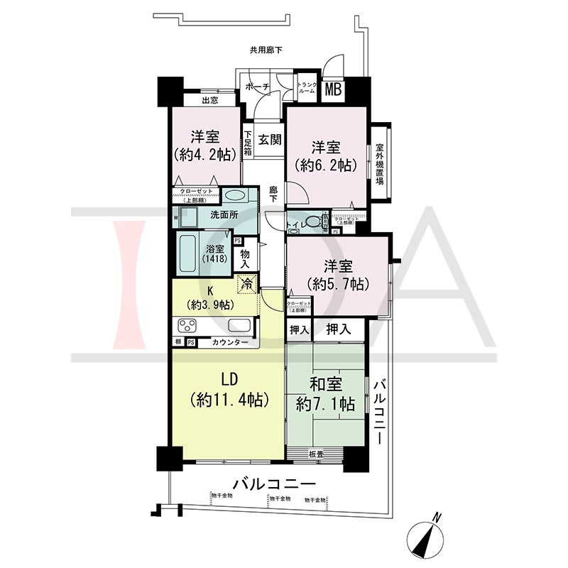 ウェルブ六甲道6番街1番館の間取り図 南東向き角 4LDK 専有面積85.30m2
バルコニー面積17.22m2
ポーチ面積3.20m2
