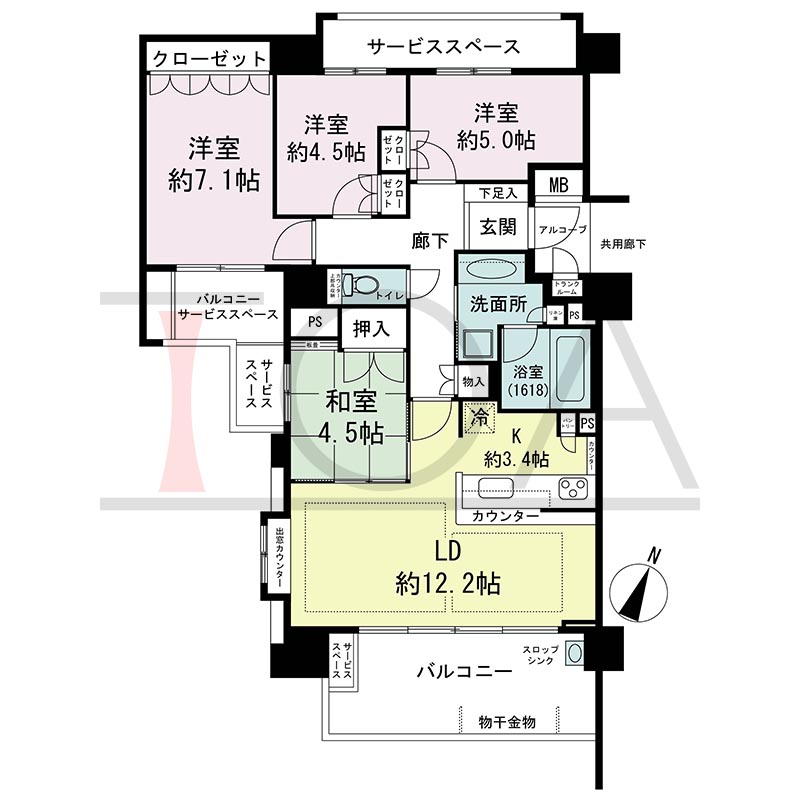 摩耶シティNADA EXCEED(摩耶シティナダエクシード)の間取り図 南西向き角 4LDK 専有面積84.65m2
バルコニー面積17.22m2
アルコーブ面積1.72m2
サービススペース面積7.49m2