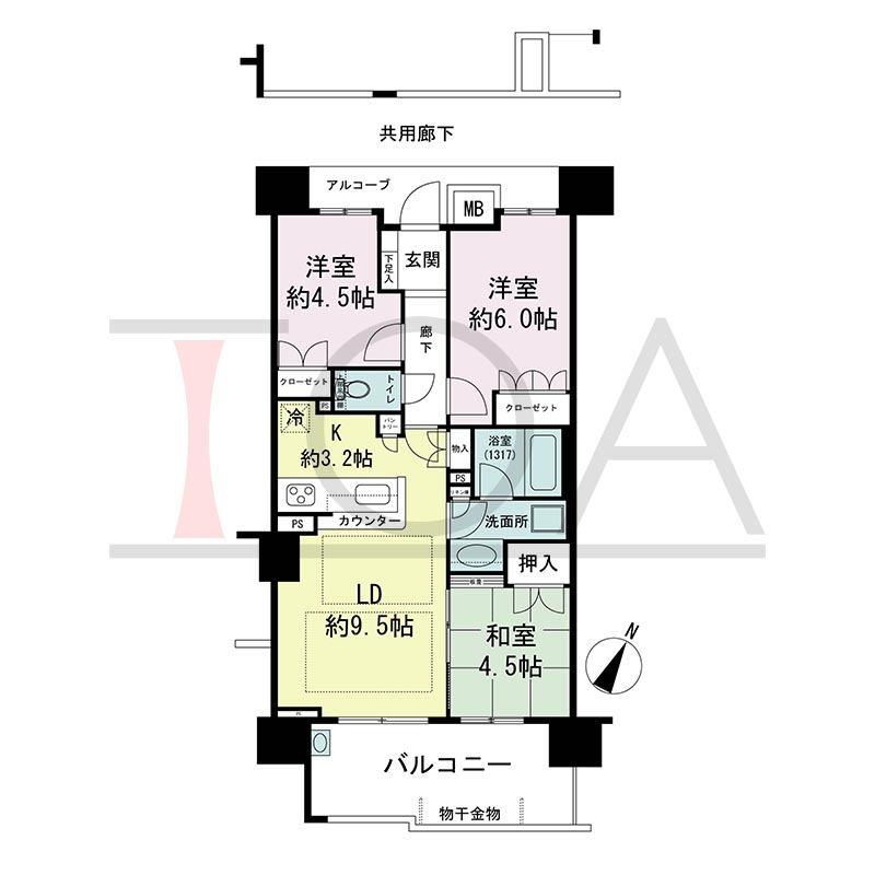 摩耶シティNADA EXCEED(摩耶シティナダエクシード)の間取り図 南向き 3LDK 専有面積61.45m2
バルコニー面積11.34m2
アルコーブ面積1.38m2